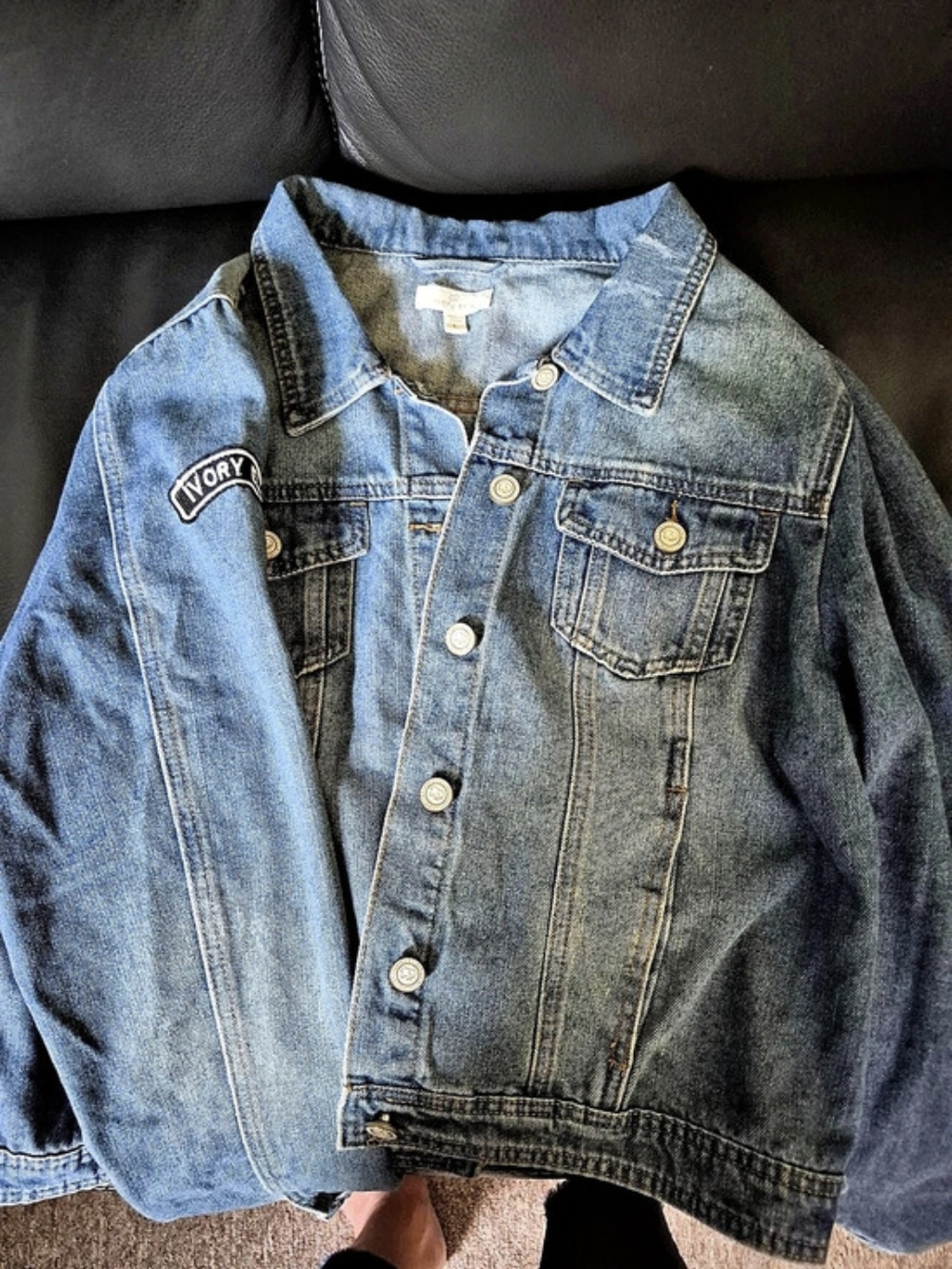 Ivory Ella Denim Jacket with Sequin Elephant Blue Large
